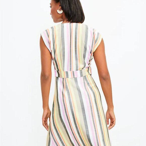 LOFT Striped Dress 14 NWT NEW Linen Swing Dress (cream pink orange brown) - Picture 4 of 13